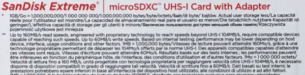 サンディスク Extreme マイクロSDXC 64GB SDSQXA2-064G-GN6MA パッケージ裏面のアップ