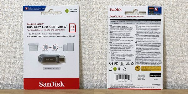 サンディスク Ultra Dual Drive Luxe USB Type-C Flash Drive SDDDC4-128G-G46 パッケージ